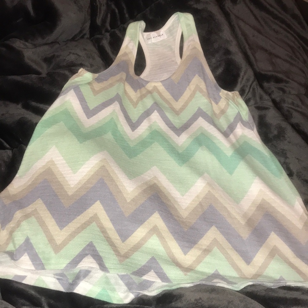 Teal, gray, and white chevron tank top